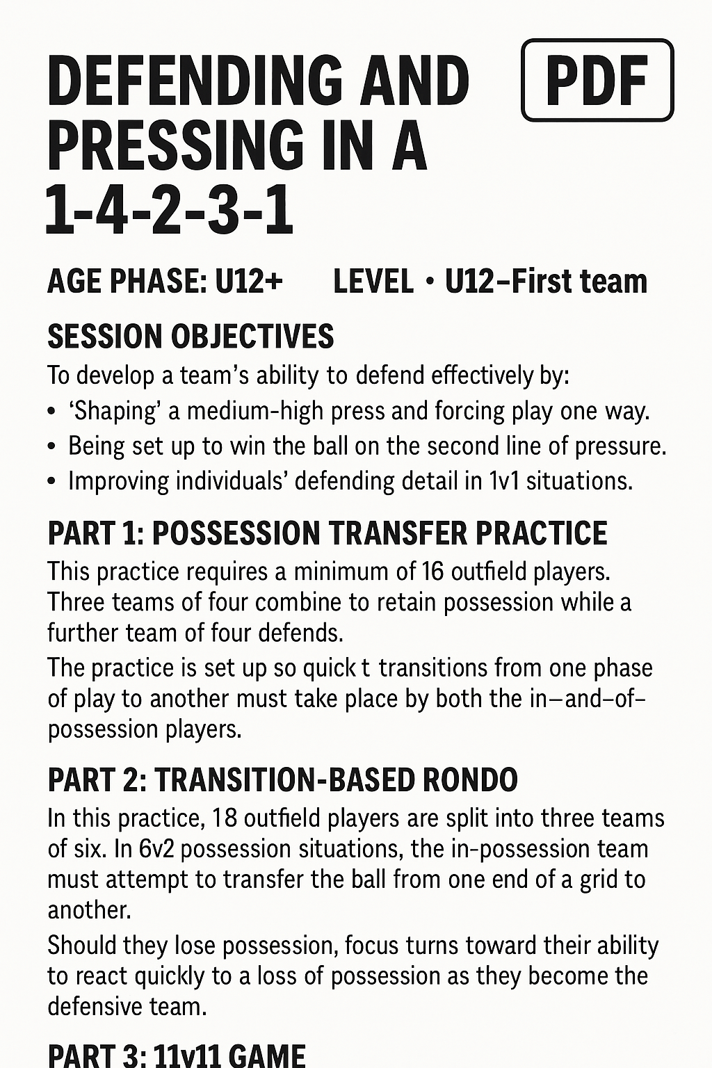 DEFENDING AND PRESSING IN A 1-4-2-3-1 PDF